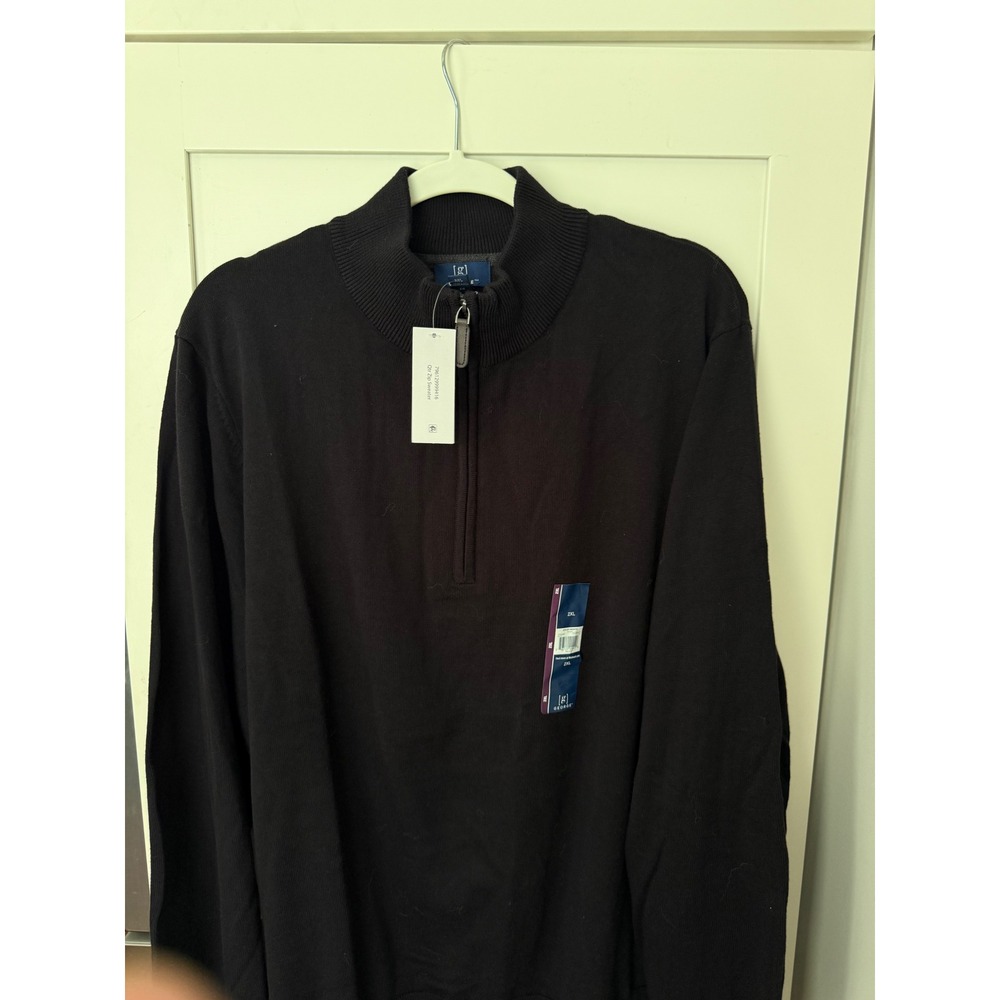 NWT GEORGE Men's black 2XL 1/4 Zip Pullover Long Sleeve Sweatshirt office party